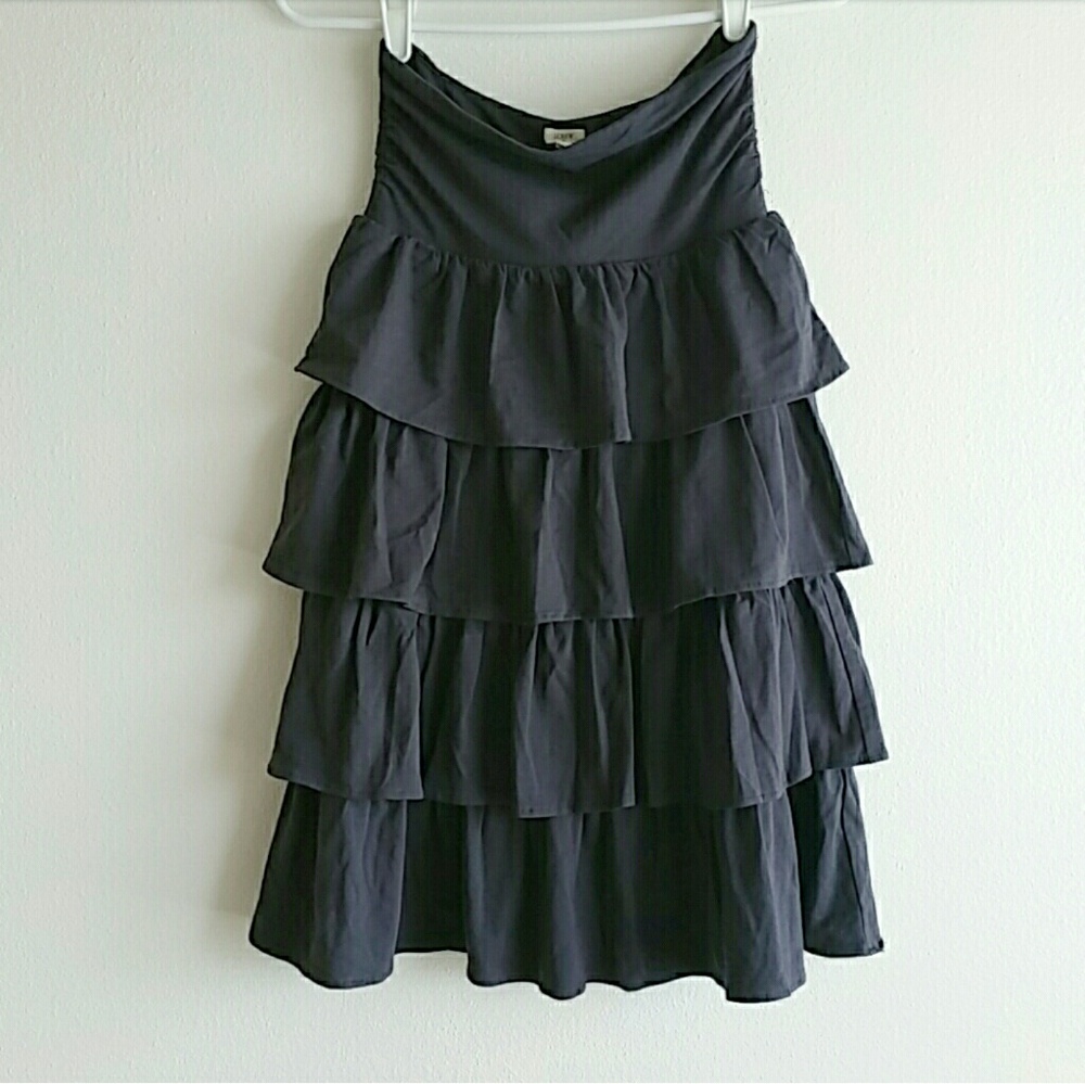 J.Crew Strapless Tiered Ruffle Dress Dark Gray XS